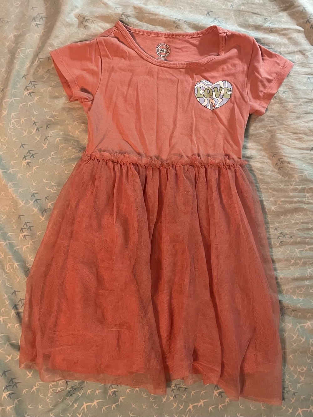 wonder nation Coral Tulle Skirt Dress with 'Love' Heart